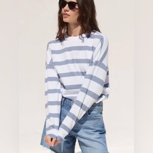 AYR The Early Mornings Tee, Sundown Stripe in Overcast, XS